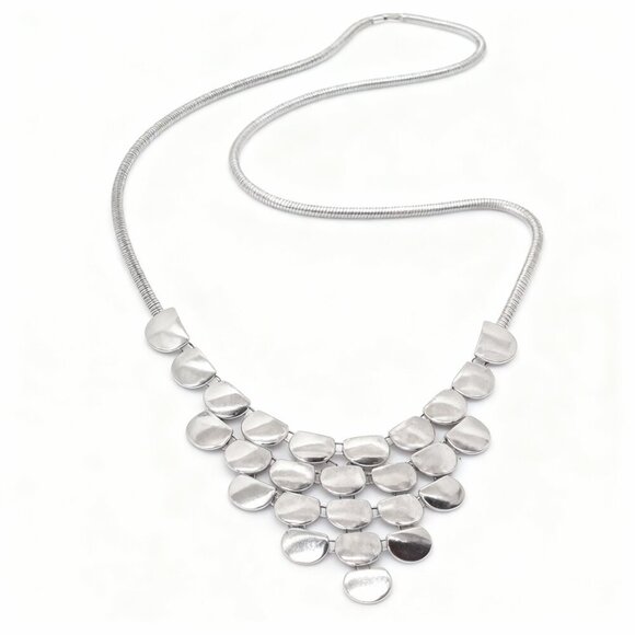 Express Silver-Tone Statement Necklace | Scale Bib Choker - Picture 6 of 6